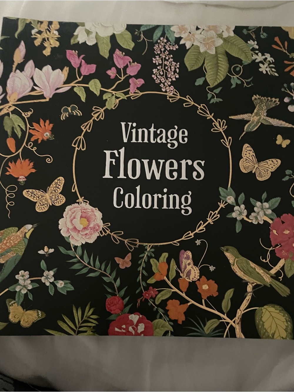 Vintage Flowers Coloring Book - Black Floral Cover